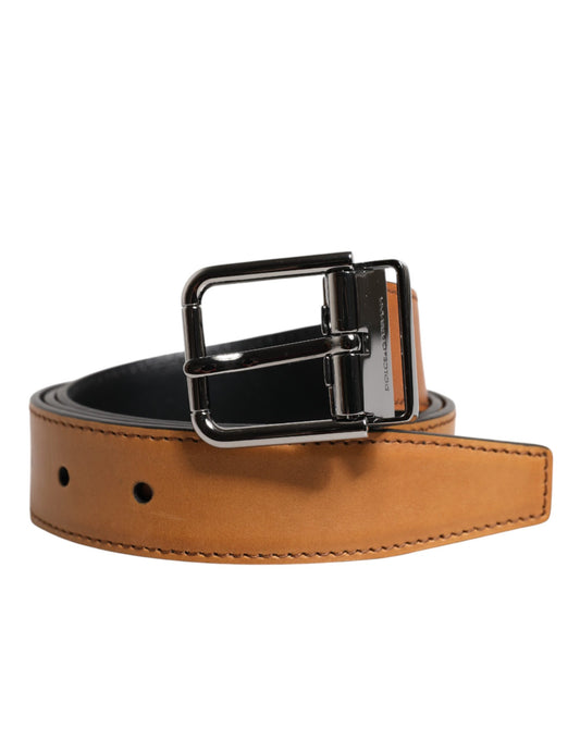 Brown Classic Calf Leather Silver Buckle Belt-Dolce & Gabbana-LabelTerrace.com