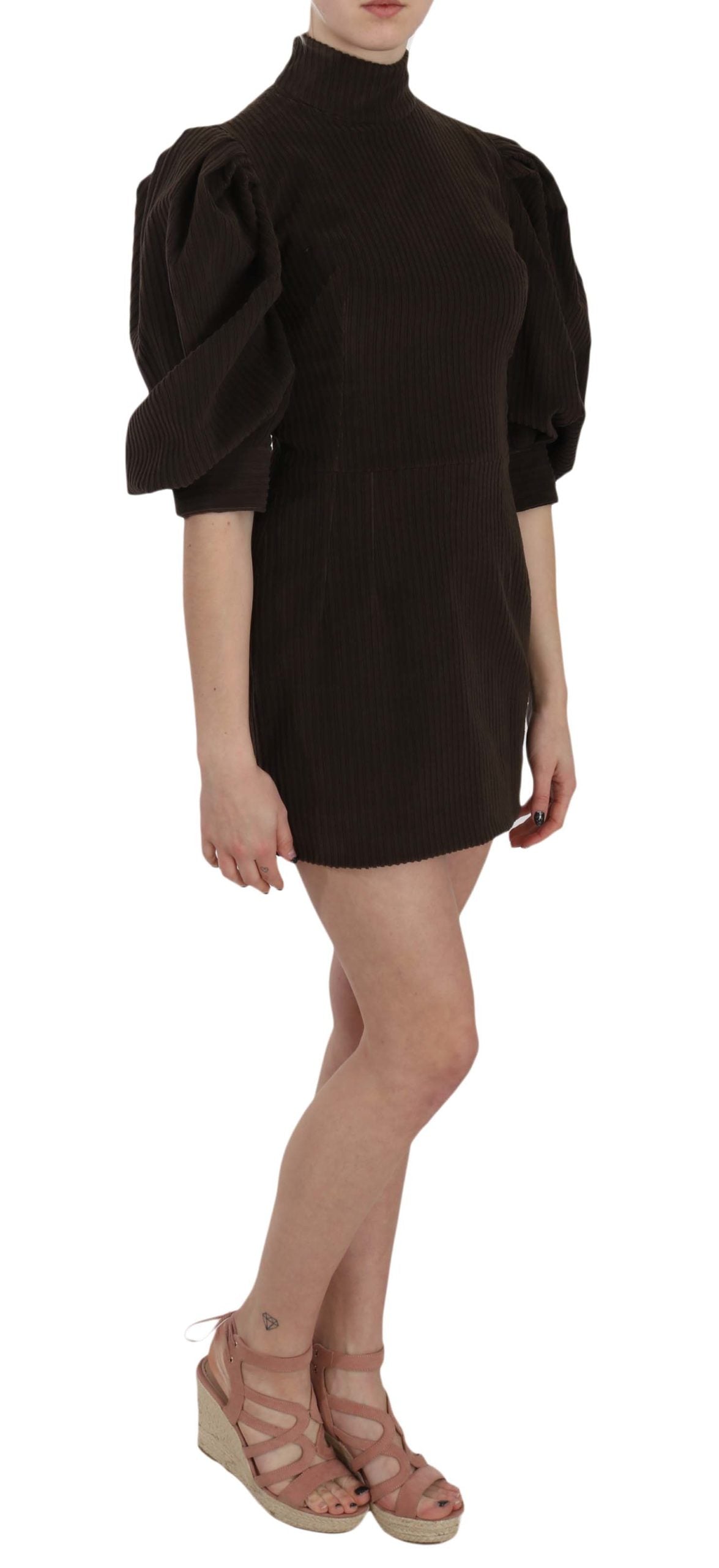Brown Corduroy Bodycon Cotton Mini Dress-Dolce & Gabbana-LabelTerrace.com