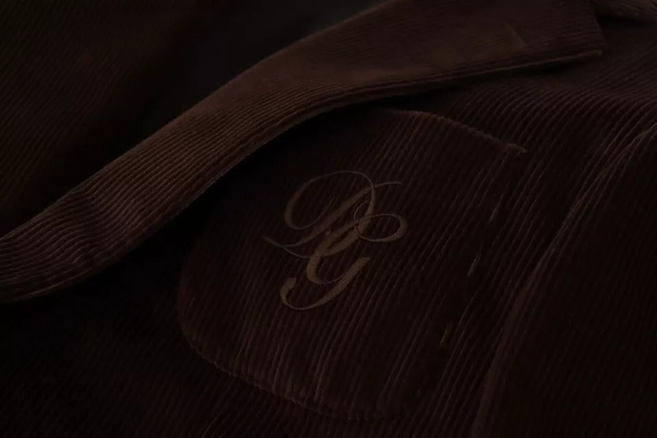 Brown Corduroy Slim Fit Coat DG Logo Blazer-Dolce & Gabbana-LabelTerrace.com