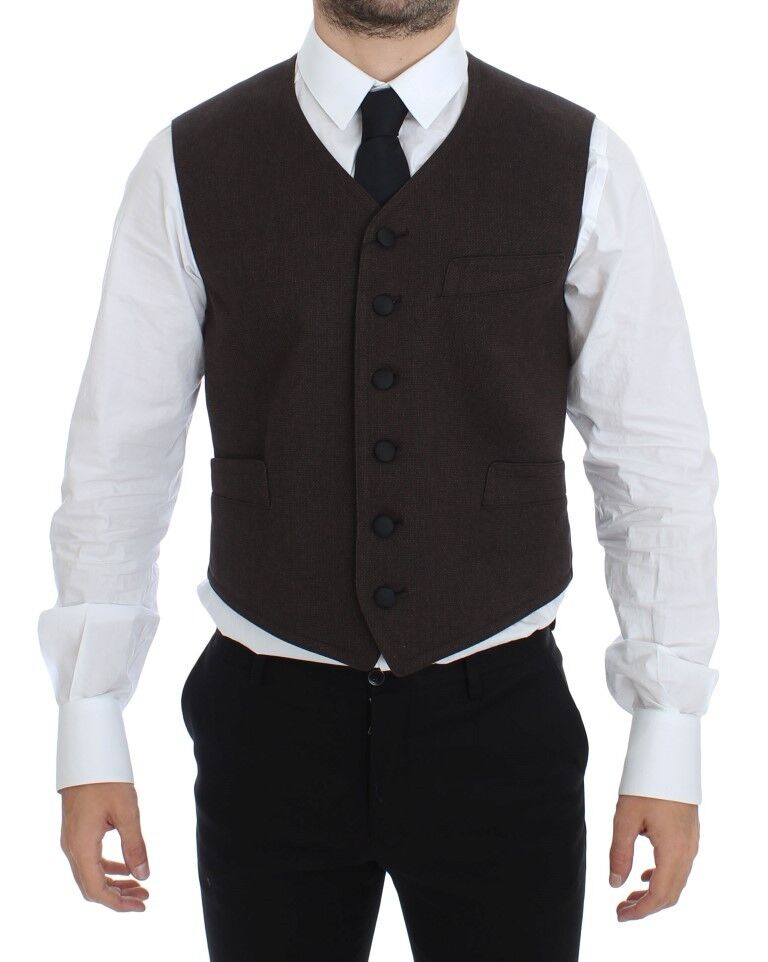 Brown Cotton Blend Dress Vest Gilet-Dolce & Gabbana-LabelTerrace.com