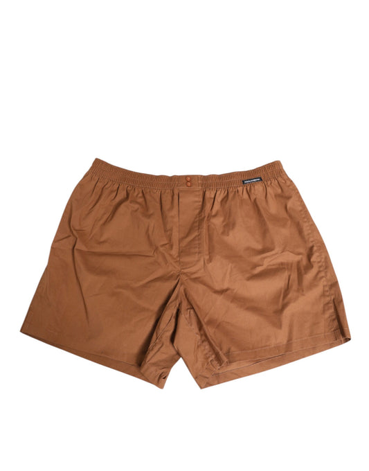Brown Cotton Boxer Waistband Short Swimwear-Dolce & Gabbana-LabelTerrace.com