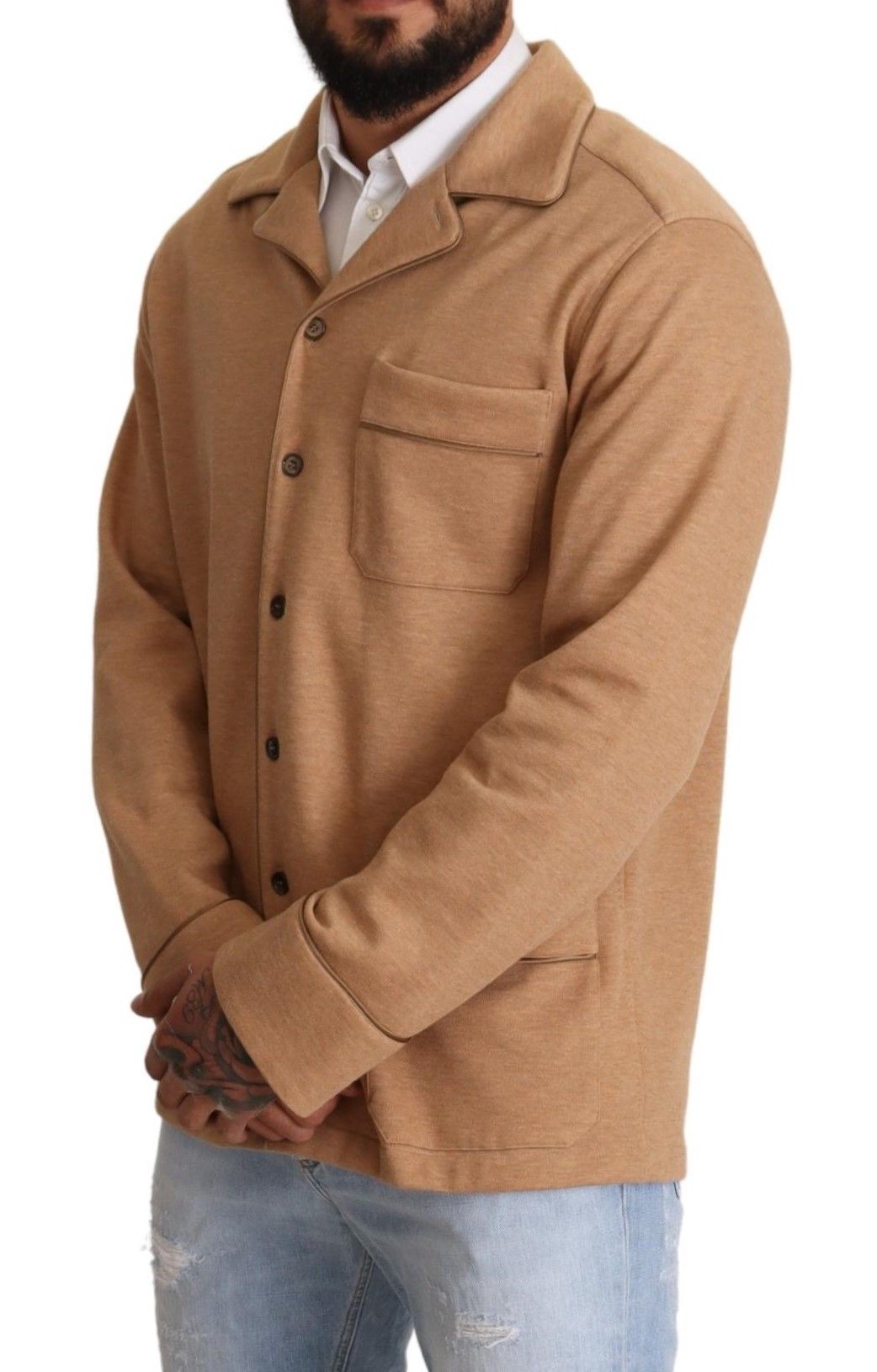 Brown Cotton Button Collared Coat Jacket-Dolce & Gabbana-LabelTerrace.com