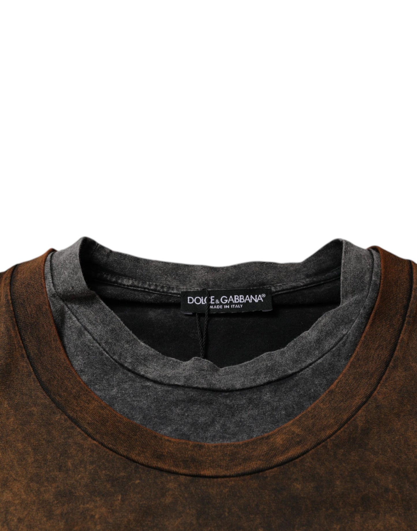 Brown Cotton Crew Neck Sleeveless T-shirt-Dolce & Gabbana-LabelTerrace.com