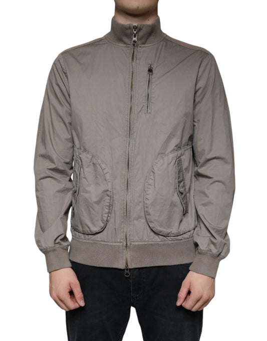 Brown Cotton Full Zip Bomber Logo Jacket-Armani Jeans-LabelTerrace.com