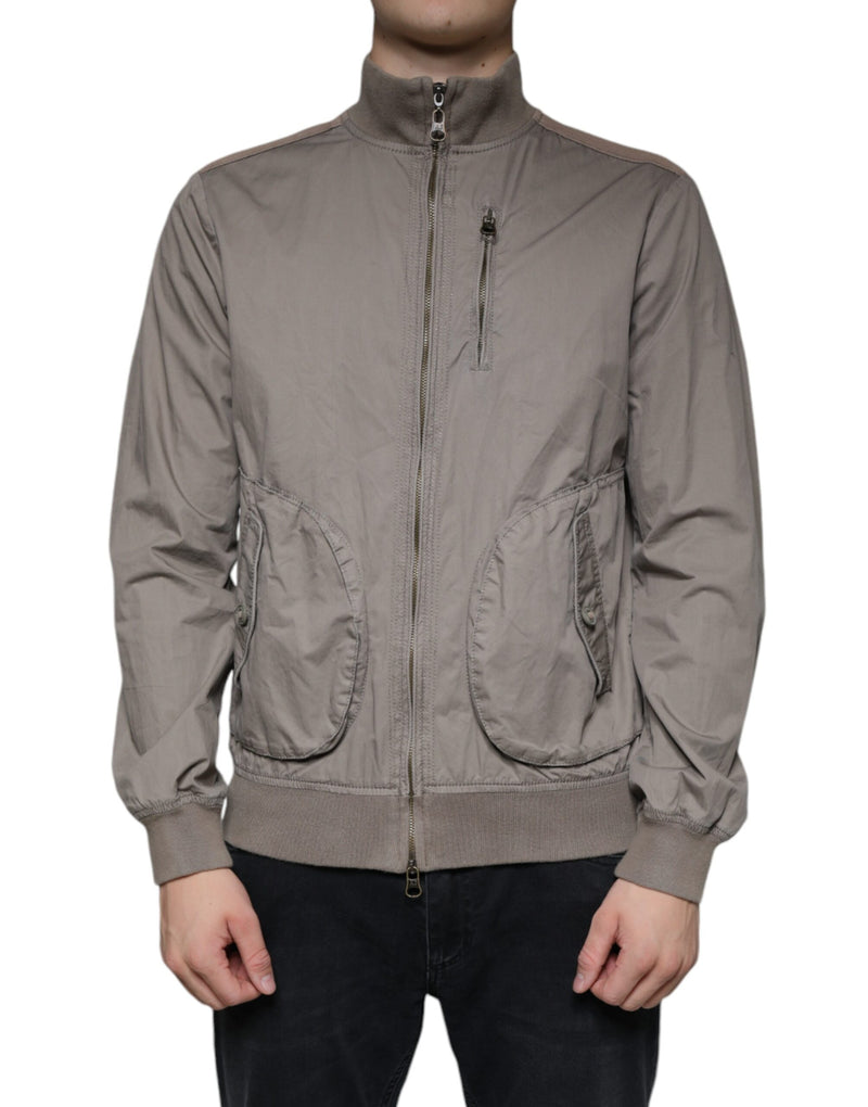 Brown Cotton Full Zip Bomber Logo Jacket-Armani Jeans-LabelTerrace.com