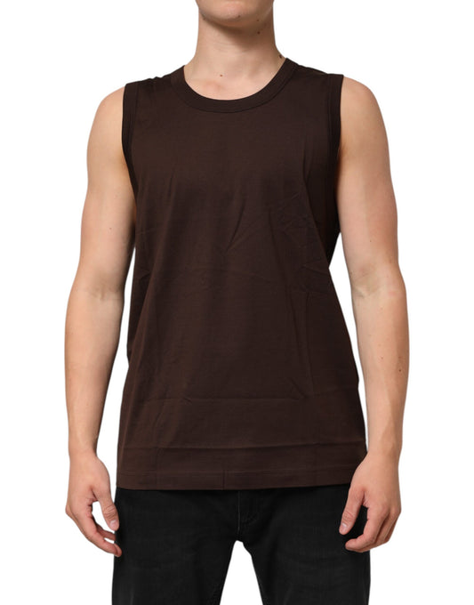 Brown Cotton Sleeveless Underwear Men Tank Top-Dolce & Gabbana-LabelTerrace.com