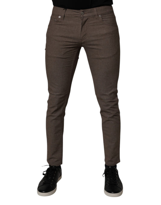 Brown Cotton Stretch Chino Pants-Dolce & Gabbana-LabelTerrace.com