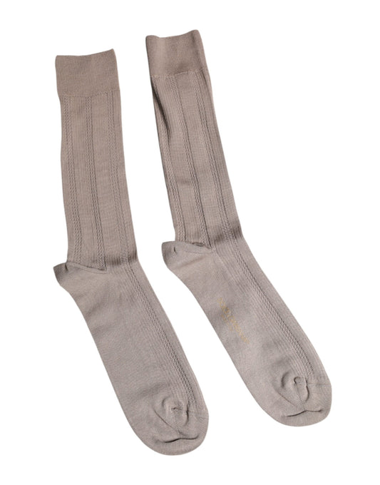 Brown Cotton Stretch Logo Over Calf Socks-Dolce & Gabbana-LabelTerrace.com