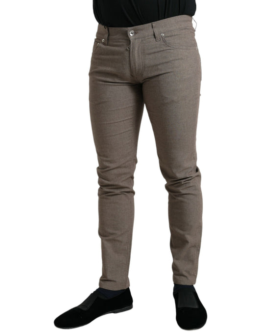 Brown Cotton Stretch Skinny Men Pants-Dolce & Gabbana-LabelTerrace.com