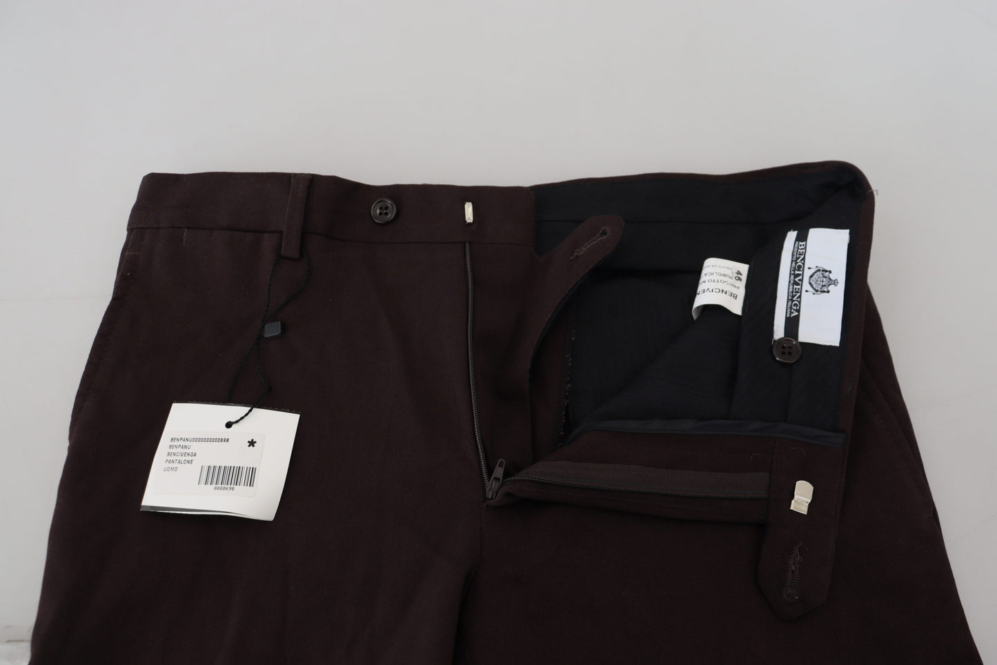 Brown Cotton Tapered Formal Men Pants-BENCIVENGA-LabelTerrace.com