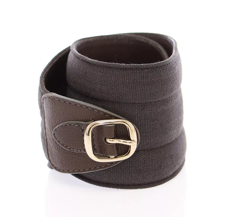 Brown D&G Leather Linnen Logo Belt-Dolce & Gabbana-LabelTerrace.com