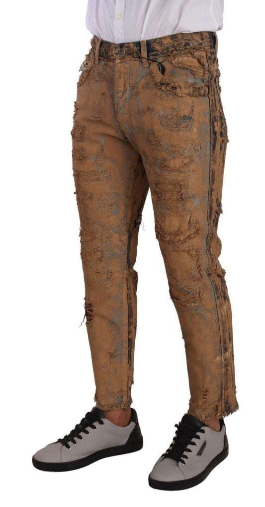 Brown Distressed Cotton Regular Denim Jeans-Dolce & Gabbana-LabelTerrace.com