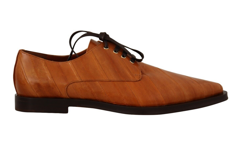 Brown Eel Leather Lace Up Formal Shoes-Dolce & Gabbana-LabelTerrace.com