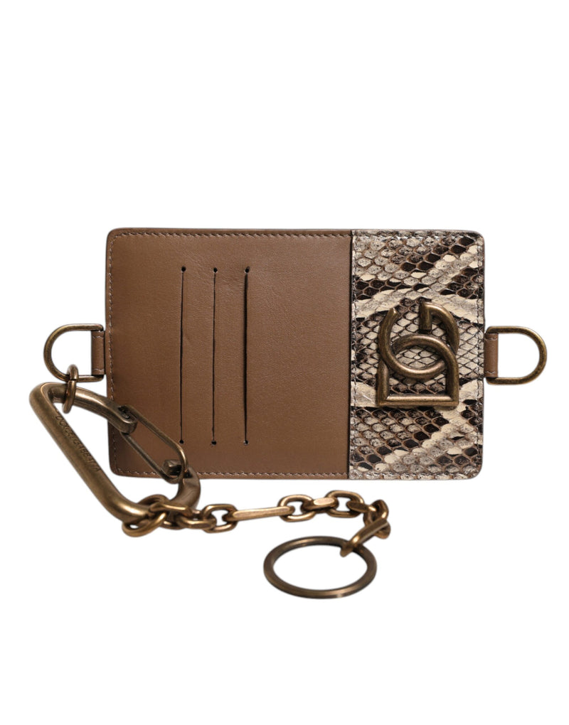 Brown Exotic Leather Card Holder DG Logo Plaque Wallet-Dolce & Gabbana-LabelTerrace.com