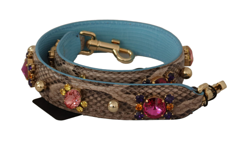 Brown Exotic Leather Crystals Shoulder Strap-Dolce & Gabbana-LabelTerrace.com