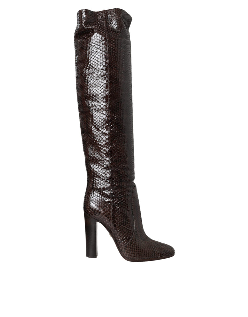Brown Exotic Leather Heels High Boots Shoes-Dolce & Gabbana-LabelTerrace.com