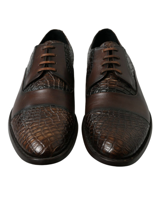 Brown Exotic Leather Lace Up Oxford Dress Shoes-Dolce & Gabbana-LabelTerrace.com