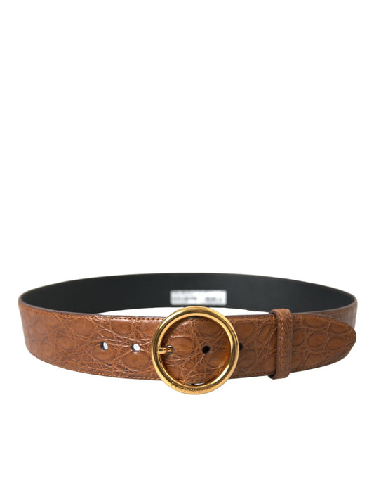 Brown Exotic Leather Round Buckle Belt-Dolce & Gabbana-LabelTerrace.com