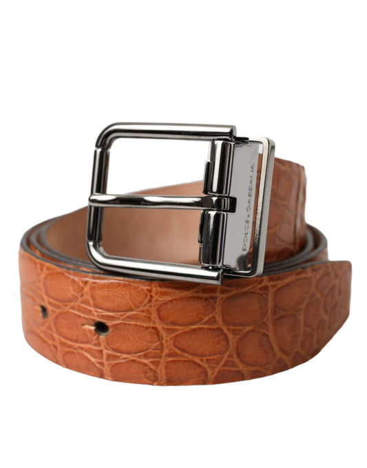 Brown Exotic Leather Silver Metal Buckle Belt-Dolce & Gabbana-LabelTerrace.com