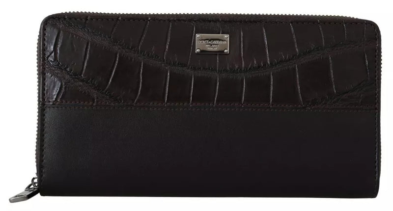 Brown Exotic Leather Zip Around Continental Clutch Wallet-Dolce & Gabbana-LabelTerrace.com