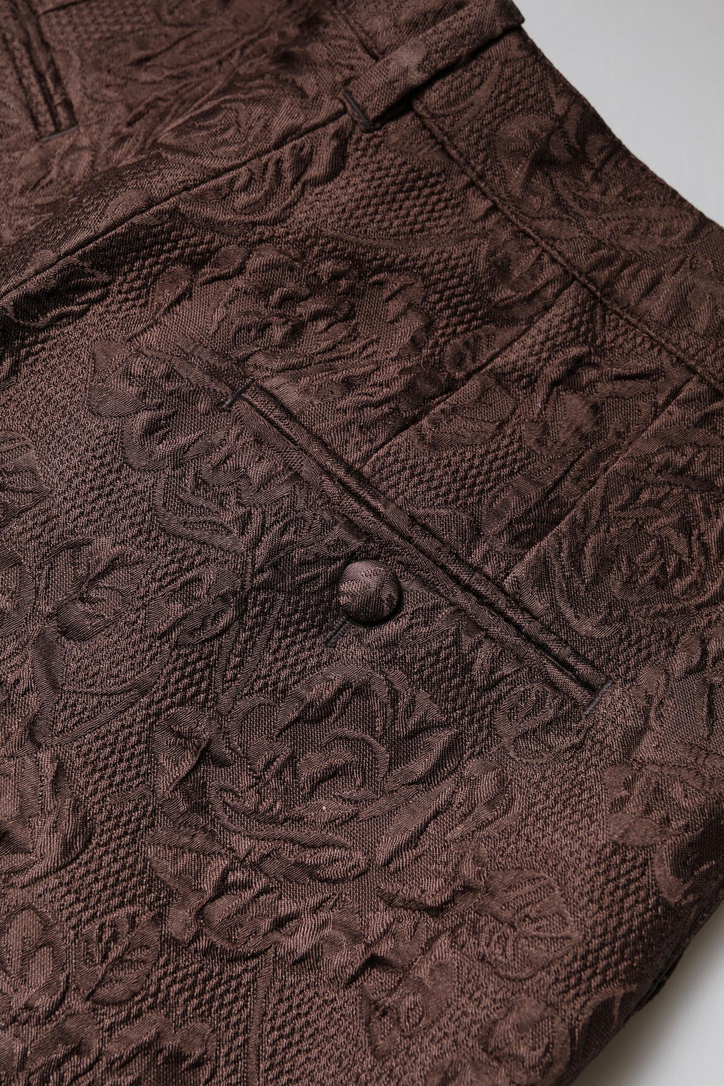 Brown Floral Brocade Mid Waist Mini Short-Dolce & Gabbana-LabelTerrace.com