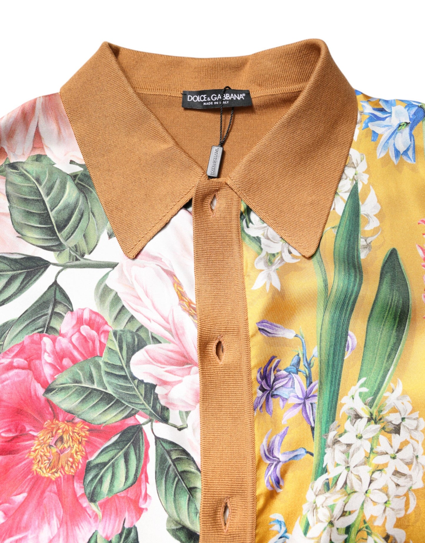 Brown Floral Collared Short Sleeve T-shirt-Dolce & Gabbana-LabelTerrace.com