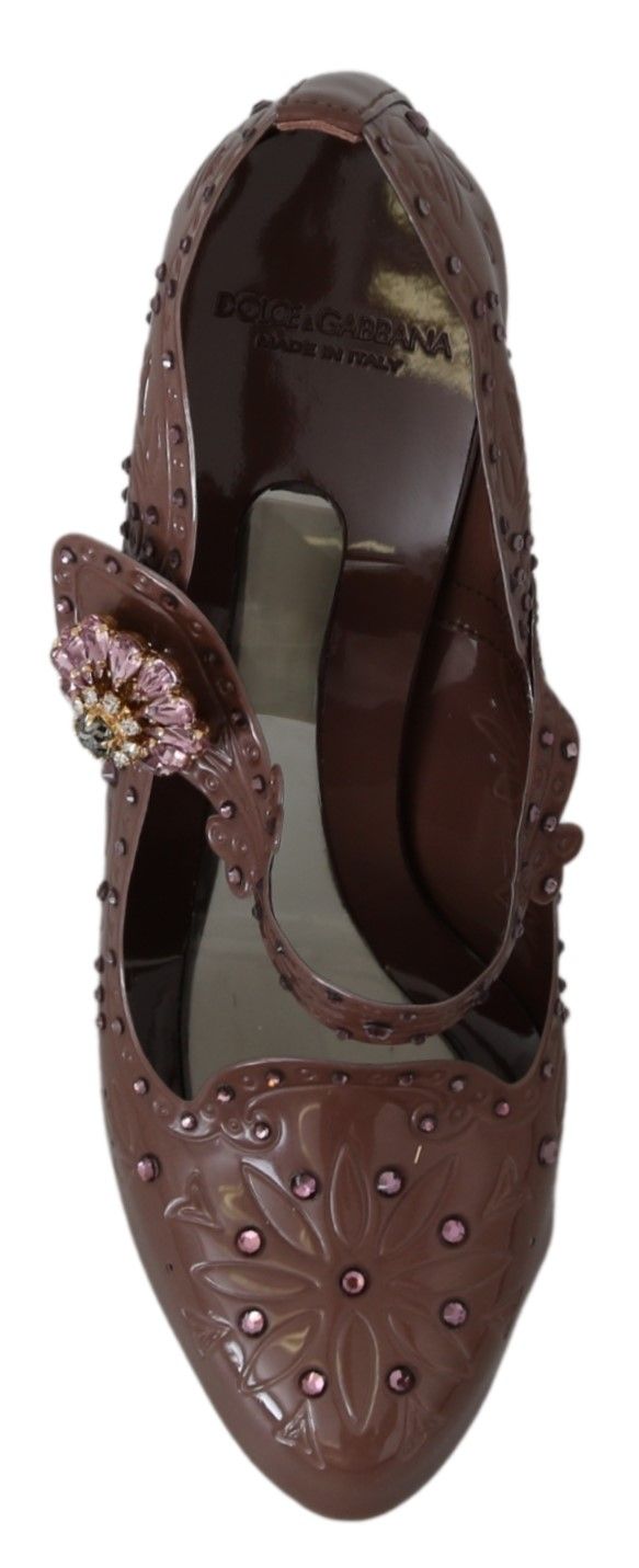 Brown Floral Crystal CINDERELLA Heels Shoes-Dolce & Gabbana-LabelTerrace.com