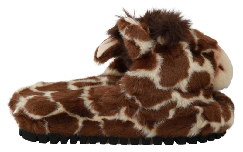 Brown Giraffe Slippers Flats Sandals Shoes-Dolce & Gabbana-LabelTerrace.com