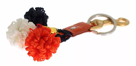 Brown Gold Raffia Leather Clasp Finder Chain Keyring-Dolce & Gabbana-LabelTerrace.com