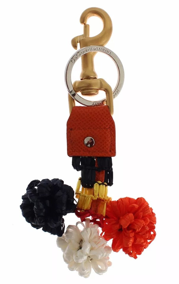 Brown Gold Raffia Leather Clasp Finder Chain Keyring-Dolce & Gabbana-LabelTerrace.com