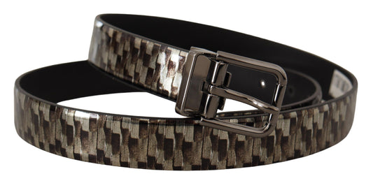 Brown Herringbone Leather Gray Belt-Dolce & Gabbana-LabelTerrace.com