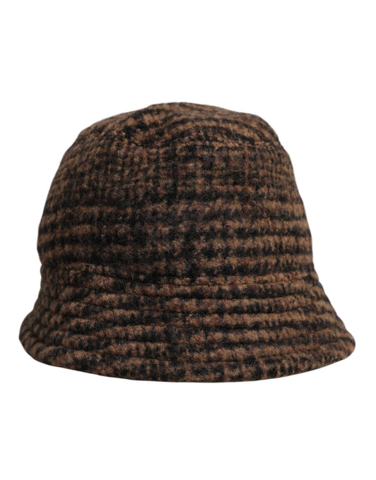 Brown Houndstooth Wool Woven Bucket Hat-Dolce & Gabbana-LabelTerrace.com
