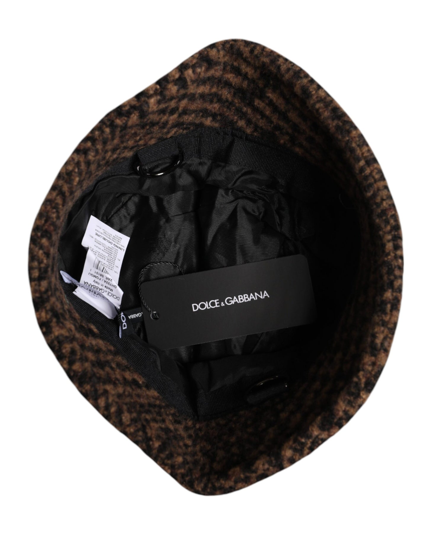 Brown Houndstooth Wool Woven Bucket Hat-Dolce & Gabbana-LabelTerrace.com