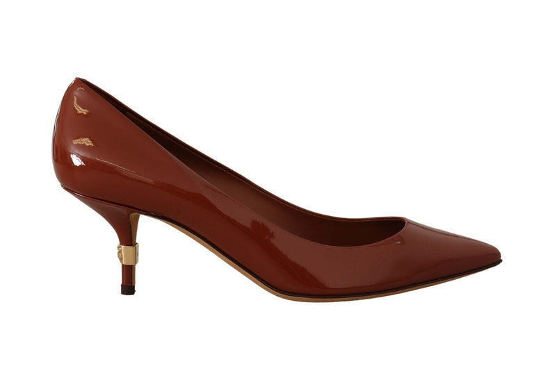 Brown Kitten Heels Pumps Patent Leather Shoes-Dolce & Gabbana-LabelTerrace.com