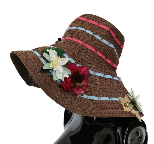 Brown Knitted Straw Floral Hat-Dolce & Gabbana-LabelTerrace.com