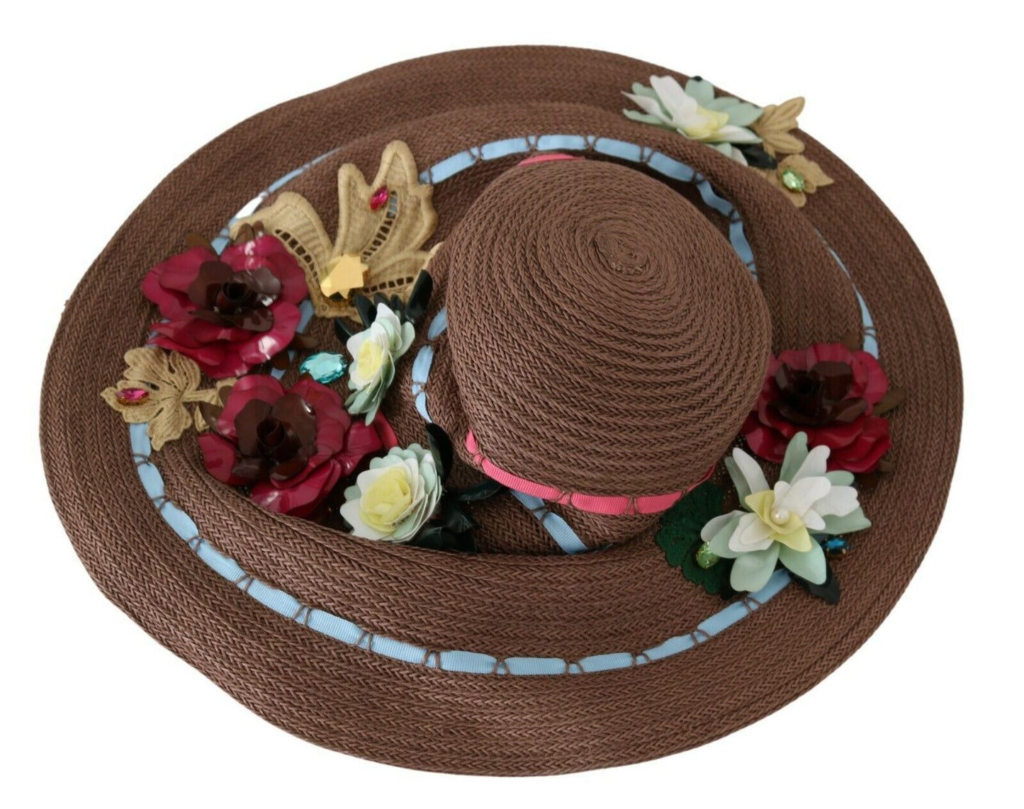 Brown Knitted Straw Floral Hat-Dolce & Gabbana-LabelTerrace.com