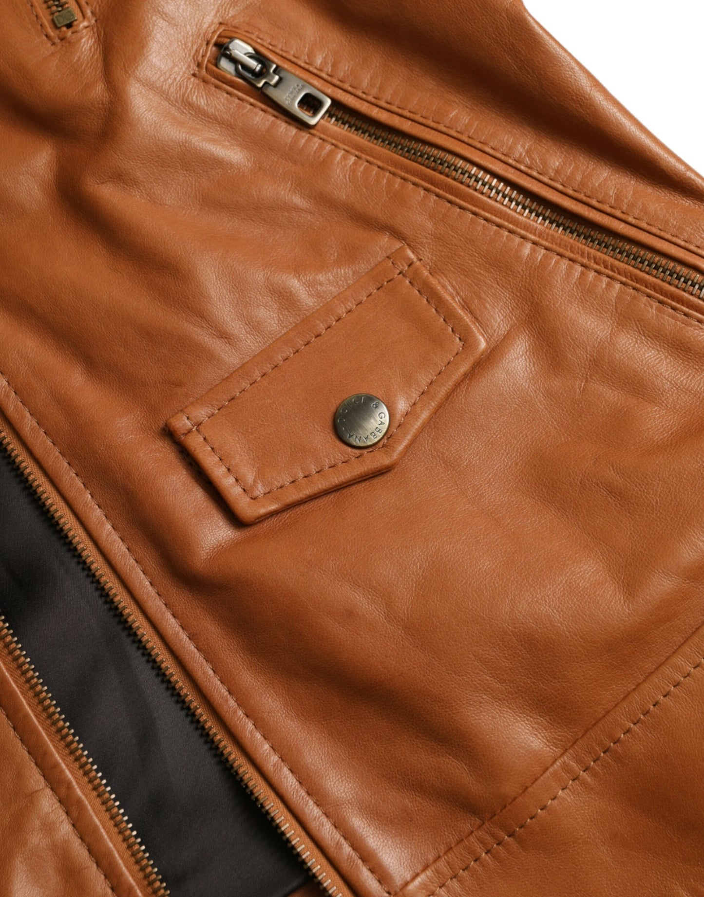 Brown Lamb Leather Full Zip Blouson Jacket-Dolce & Gabbana-LabelTerrace.com
