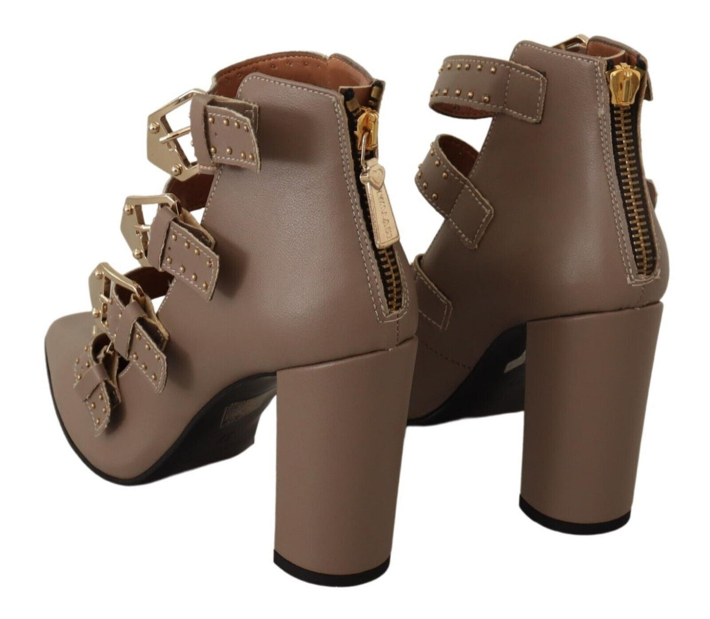 Brown Leather Block Heels Multi Buckle Pumps Shoes-MY TWIN-LabelTerrace.com
