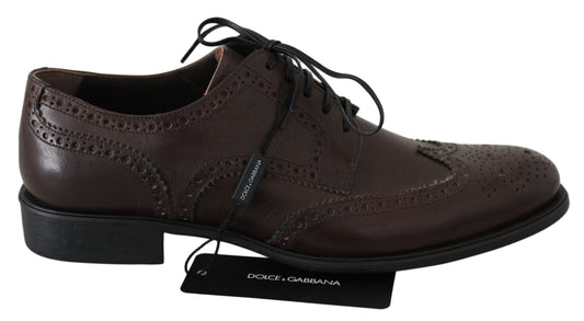 Brown Leather Brogue Derby Dress Shoes-Dolce & Gabbana-LabelTerrace.com