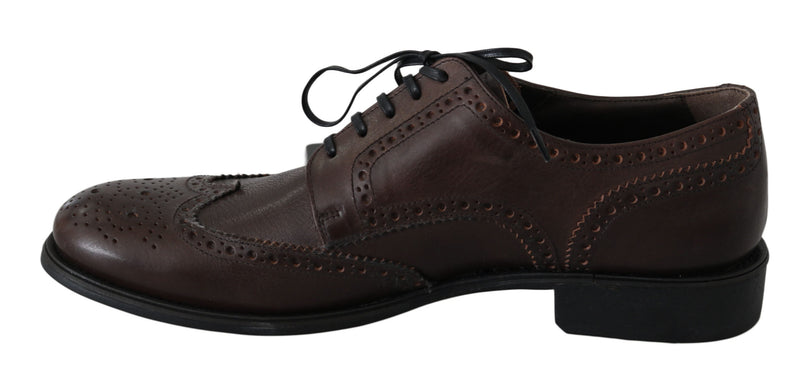 Brown Leather Brogue Derby Dress Shoes-Dolce & Gabbana-LabelTerrace.com