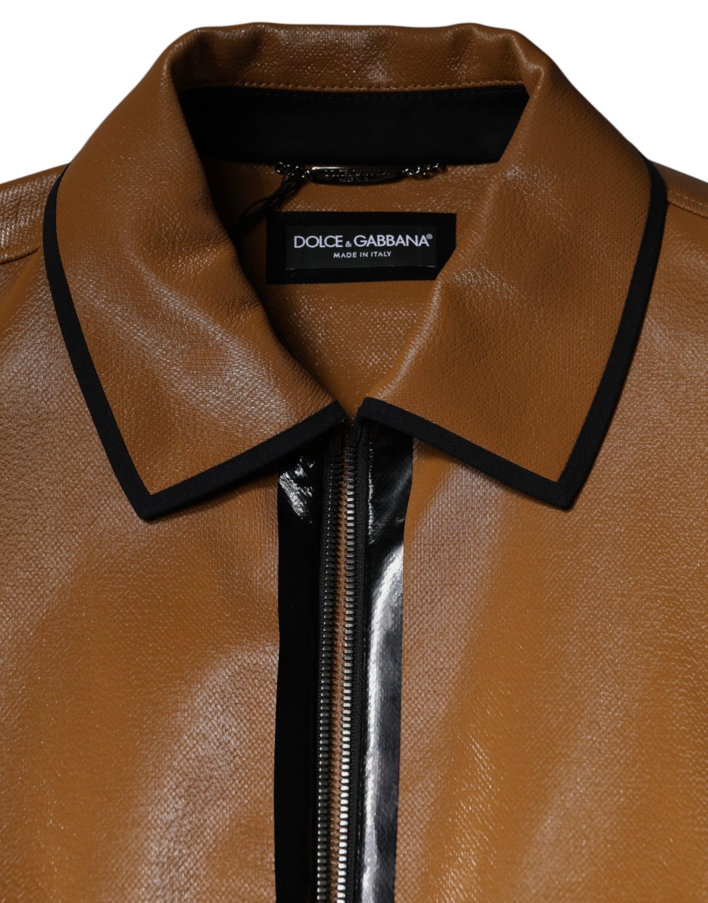 Brown Leather Full Zip Men Bomber Jacket-Dolce & Gabbana-LabelTerrace.com