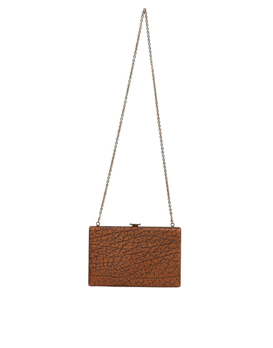 Brown Leather Gold Frame Clutch Mini Crossbody Bag-Dolce & Gabbana-LabelTerrace.com