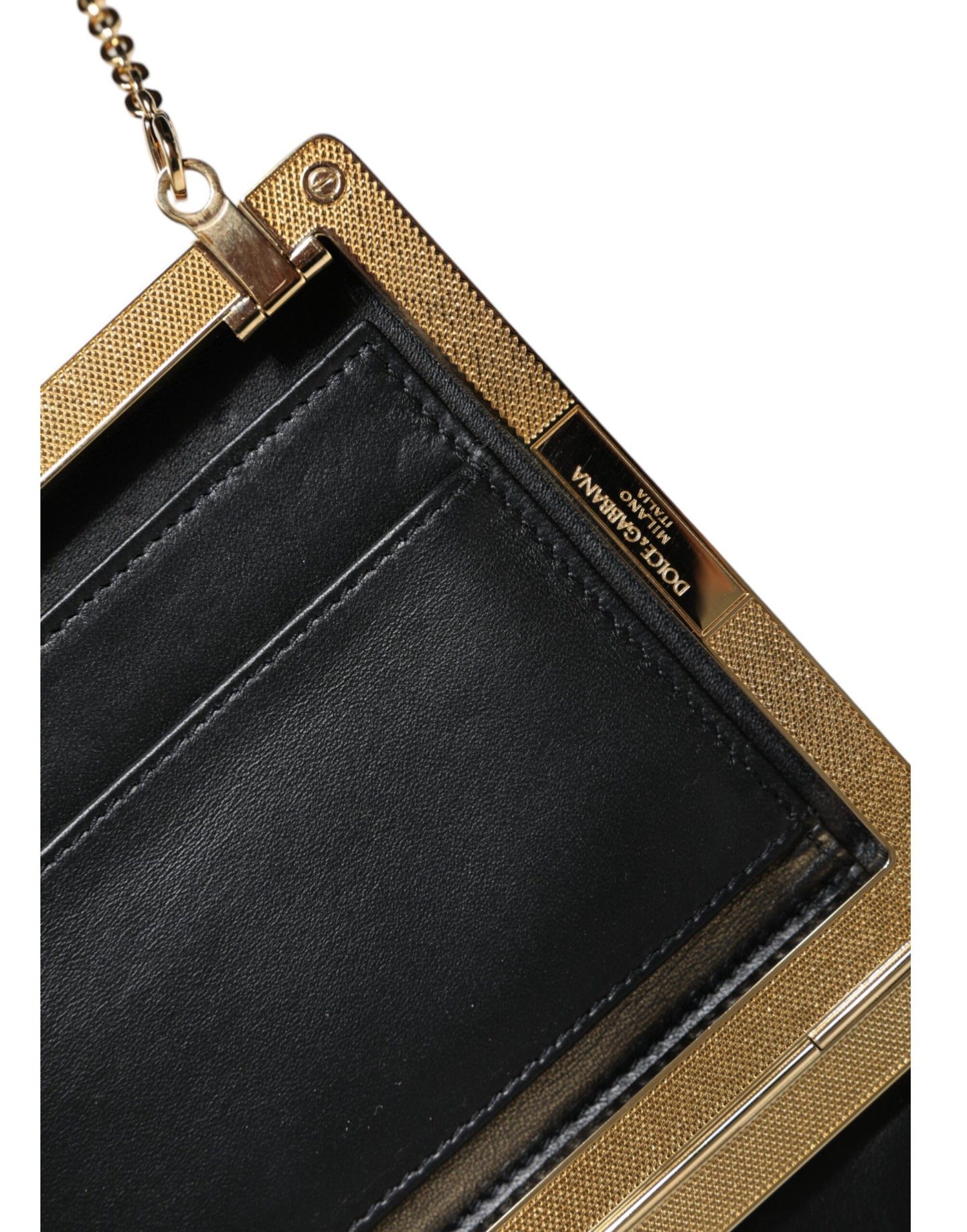 Brown Leather Gold Frame Clutch Mini Crossbody Bag-Dolce & Gabbana-LabelTerrace.com