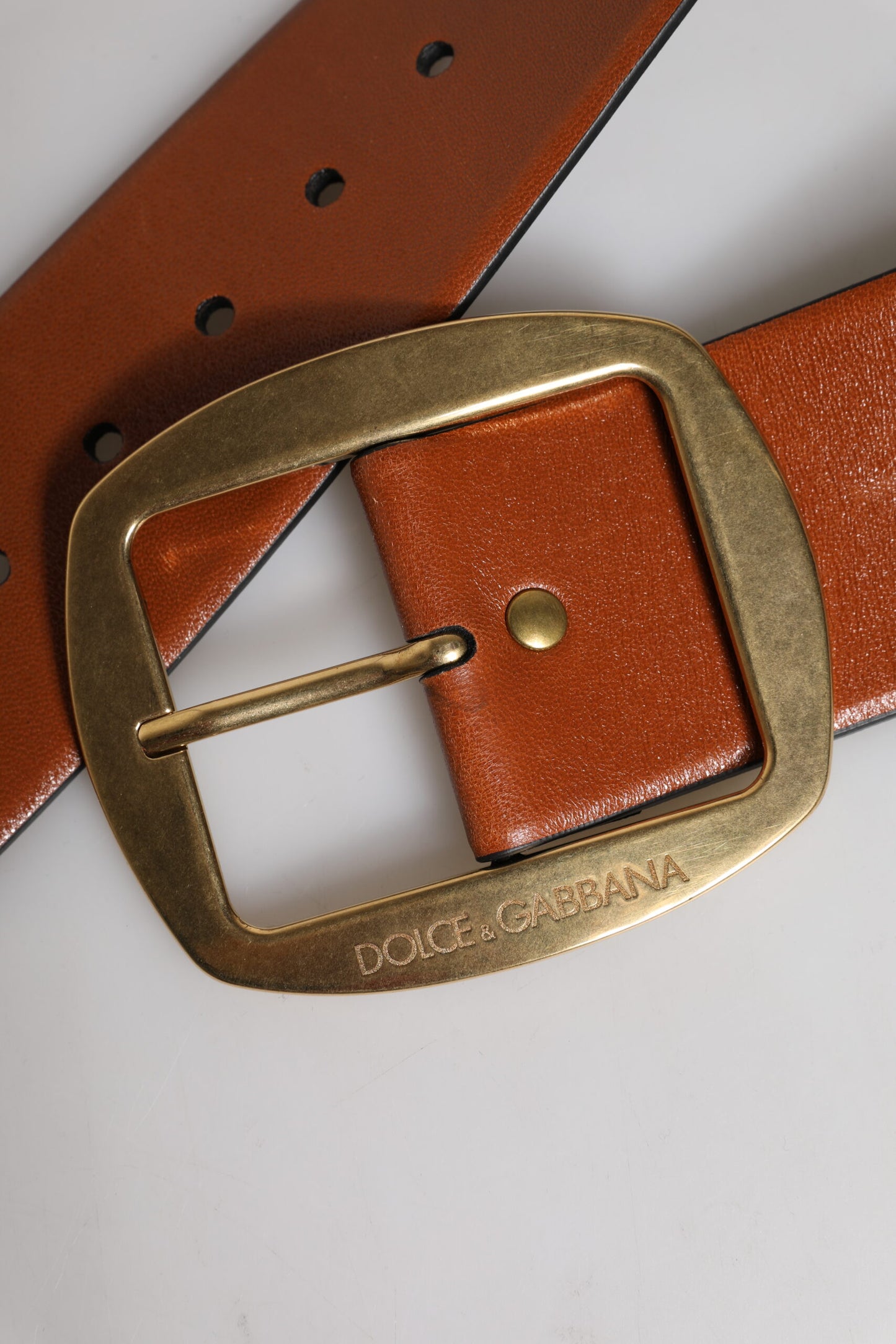 Brown Leather Gold Metal Buckle Classic Belt-Dolce & Gabbana-LabelTerrace.com