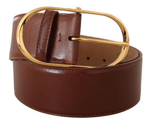 Brown Leather Gold Metal Oval Buckle Belt-Dolce & Gabbana-LabelTerrace.com