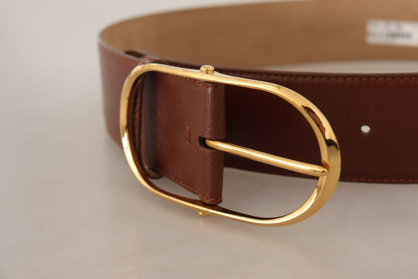 Brown Leather Gold Metal Oval Buckle Belt-Dolce & Gabbana-LabelTerrace.com