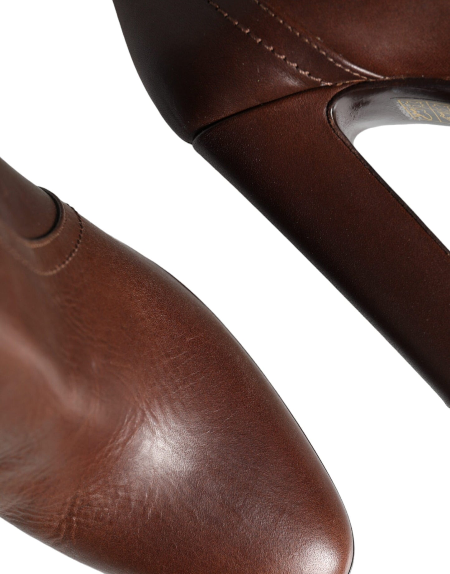 Brown Leather Heels Mid Calf Boots Shoes-Dolce & Gabbana-LabelTerrace.com