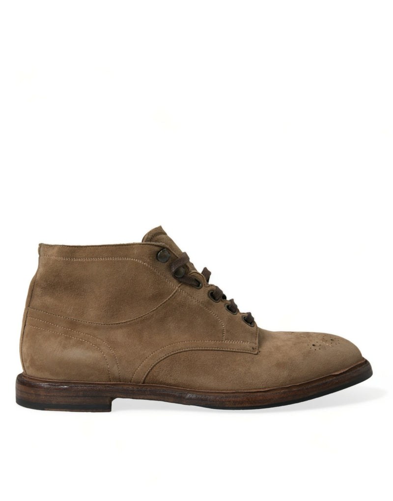 Brown Leather Lace Up Ankle Boots Shoes-Dolce & Gabbana-LabelTerrace.com