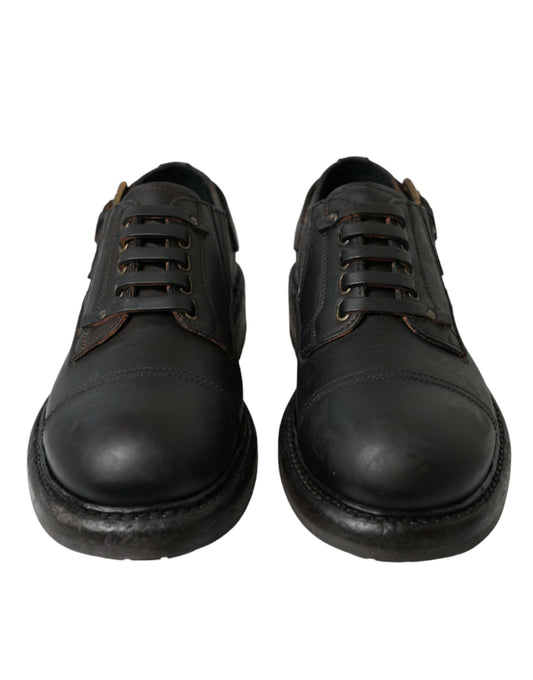 Brown Leather Lace Up Derby Men Dress Shoes-Dolce & Gabbana-LabelTerrace.com