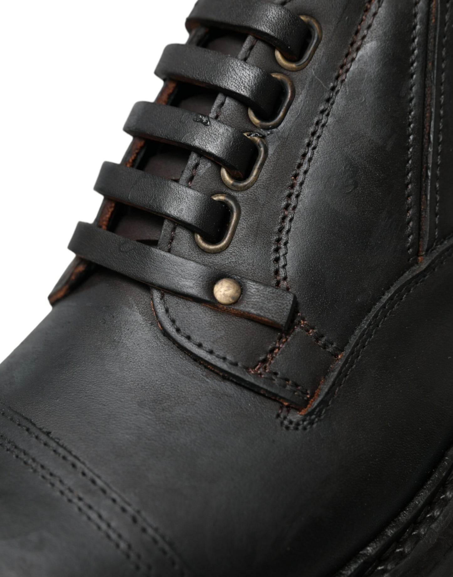 Brown Leather Lace Up Derby Men Dress Shoes-Dolce & Gabbana-LabelTerrace.com